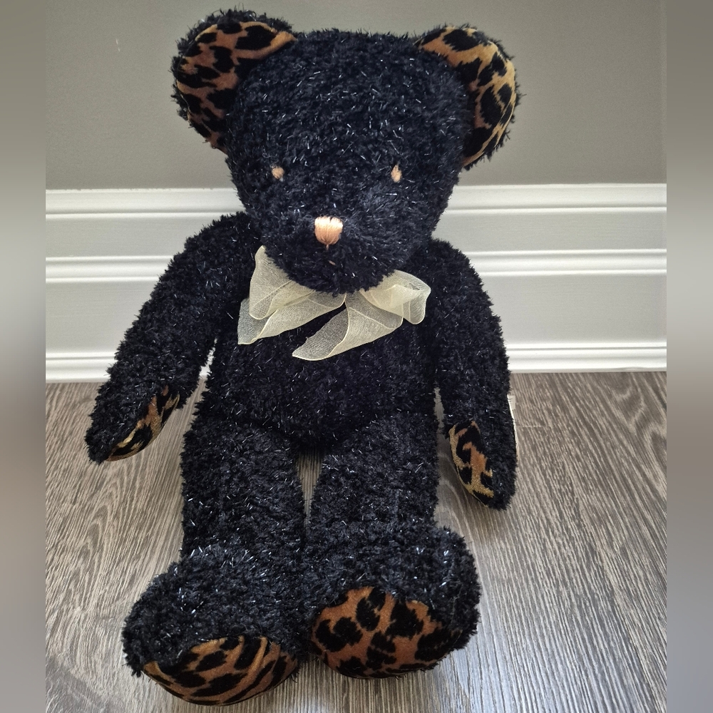 Vintage Bestever Stuffed Bear. Black Shimmer Body Animal Print Hands + Feet New